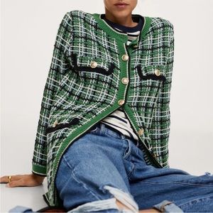 👀ISO👀 Mango Green Tweed Cardigan (Any Size)